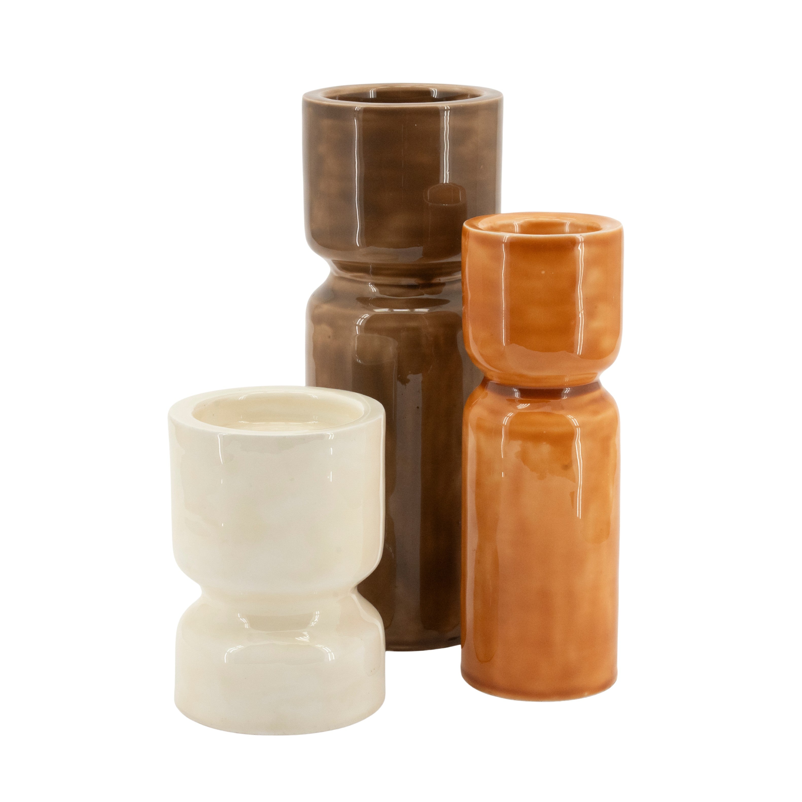 ROANY ONE Candle Holder Set in Brown with Orange and Beige — By Boo
