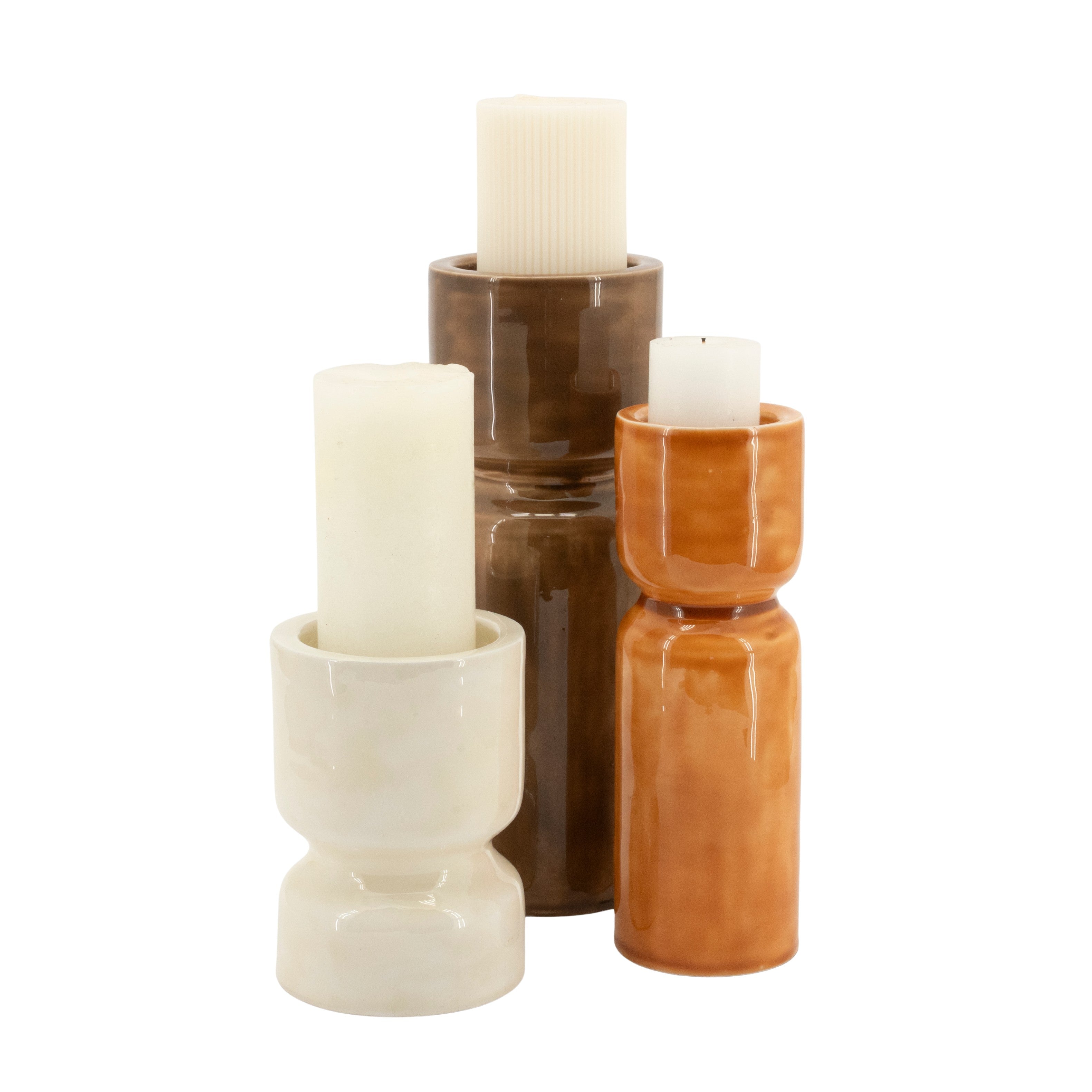 ROANY ONE Candle Holder Set in Brown with Orange and Beige — By Boo