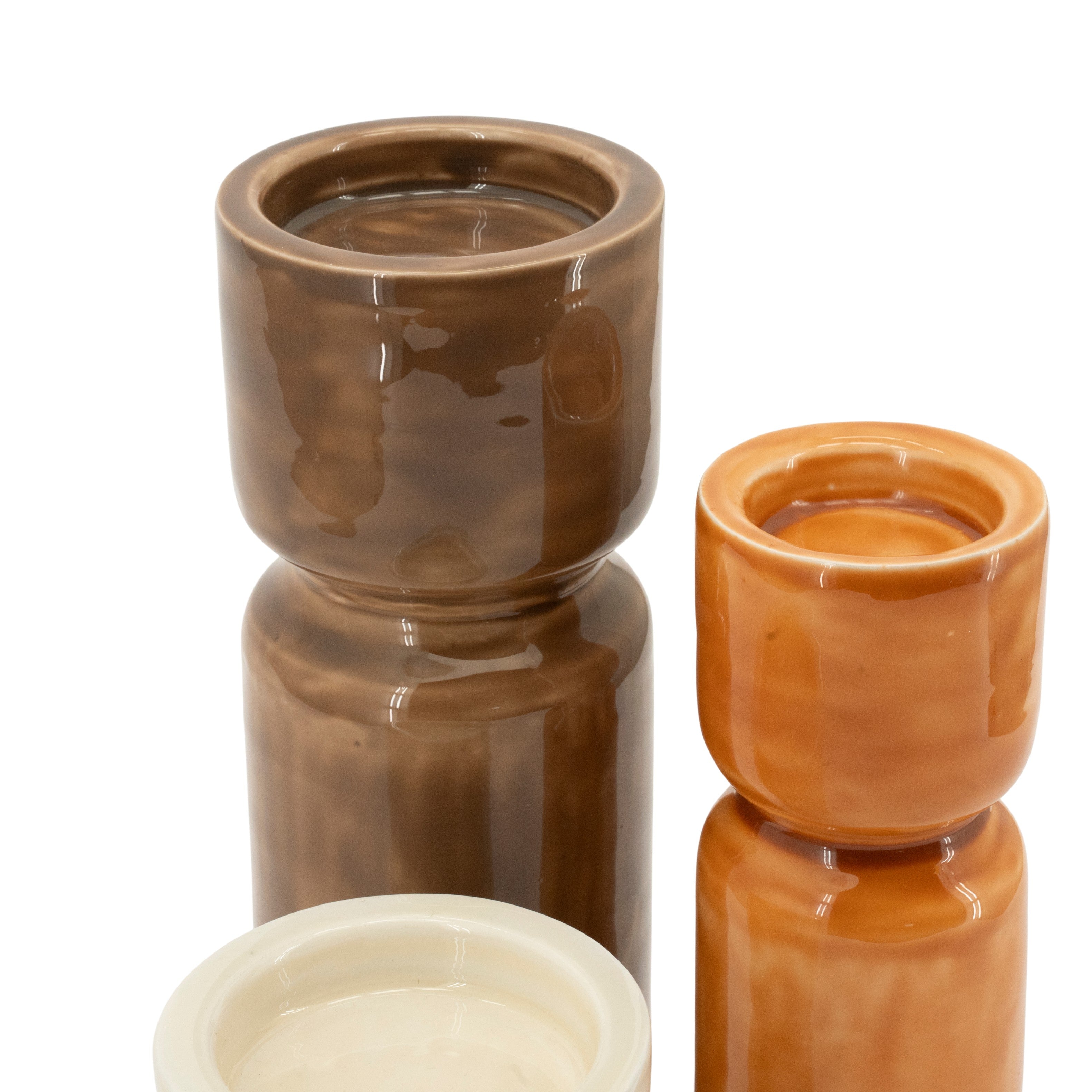 ROANY ONE Candle Holder Set in Brown with Orange and Beige — By Boo