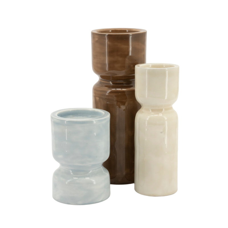 ROANY DUO Candle Holder Set in Brown with Blue and Beige — By Boo