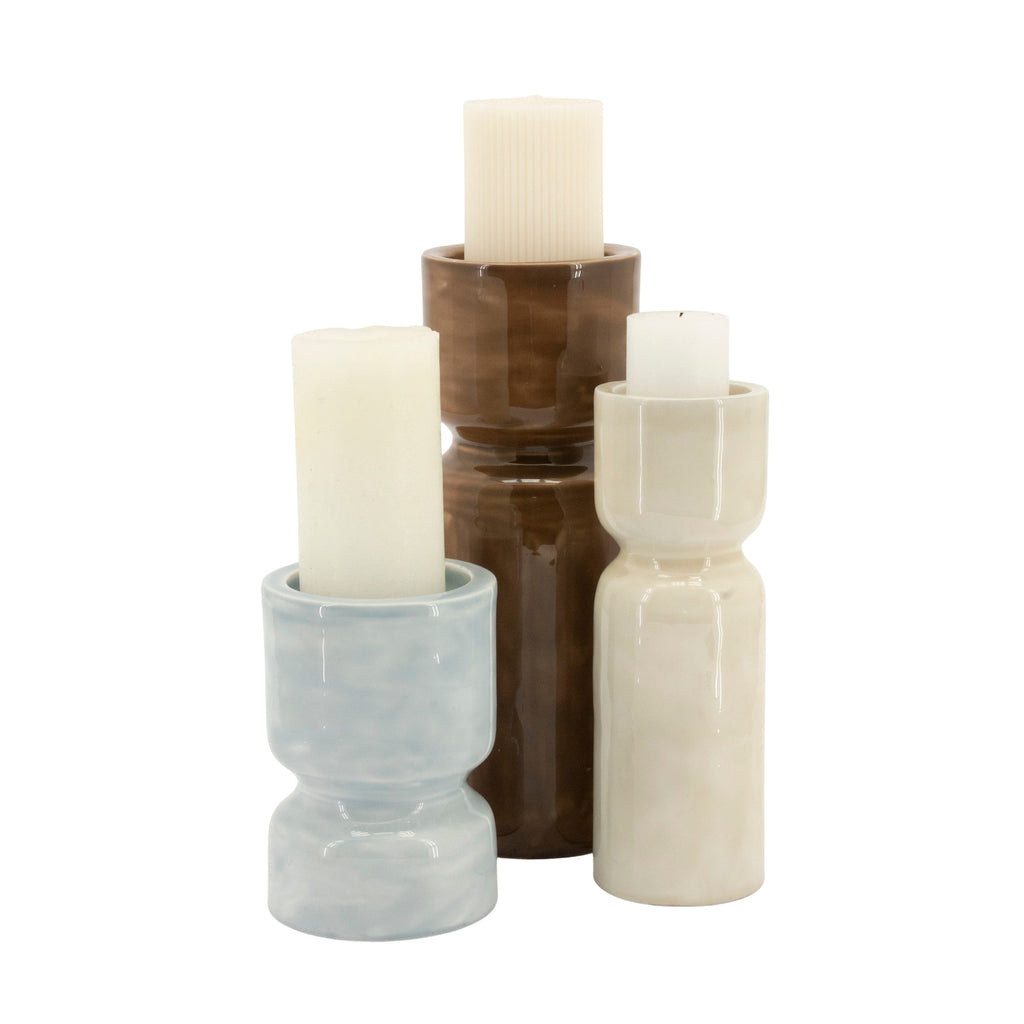 ROANY DUO Candle Holder Set in Brown with Blue and Beige — By Boo