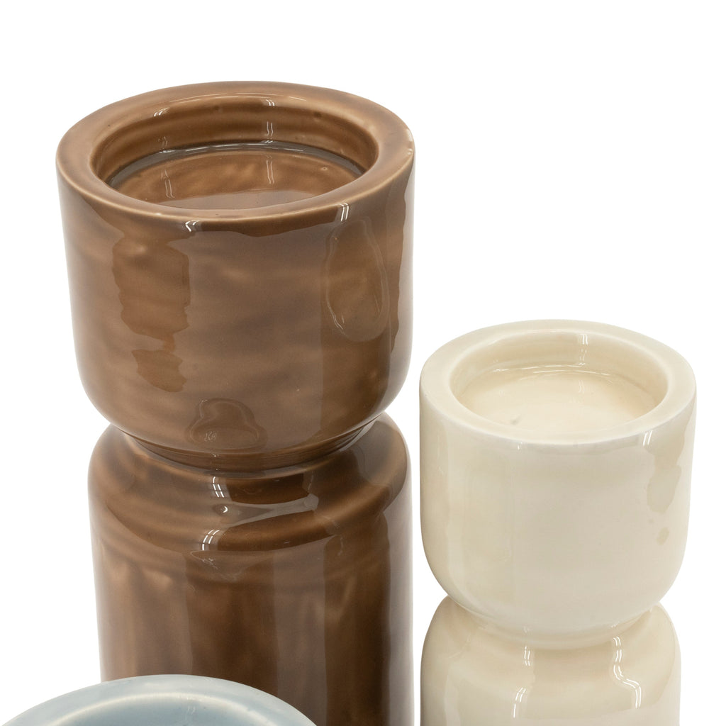 ROANY DUO Candle Holder Set in Brown with Blue and Beige — By Boo