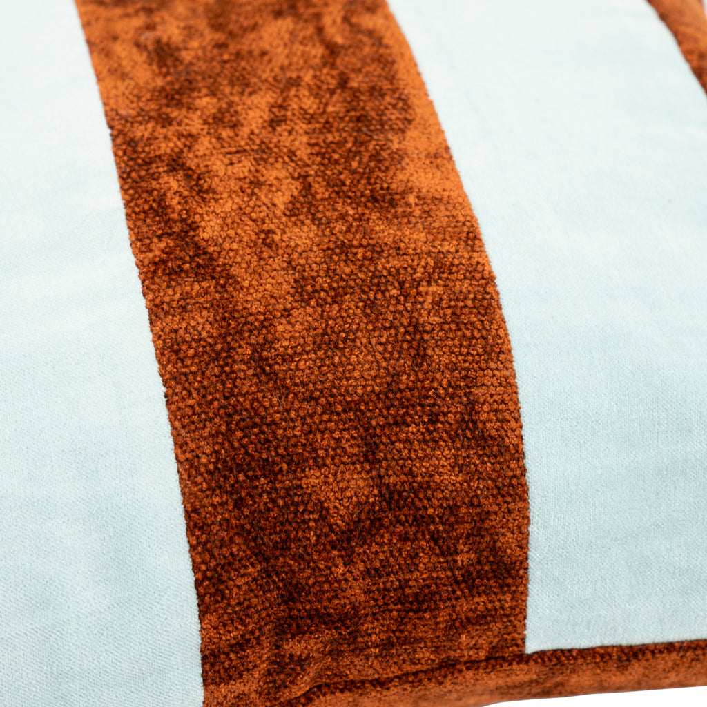 STRIPEY cushion in light blue with caramel. — By Boo
