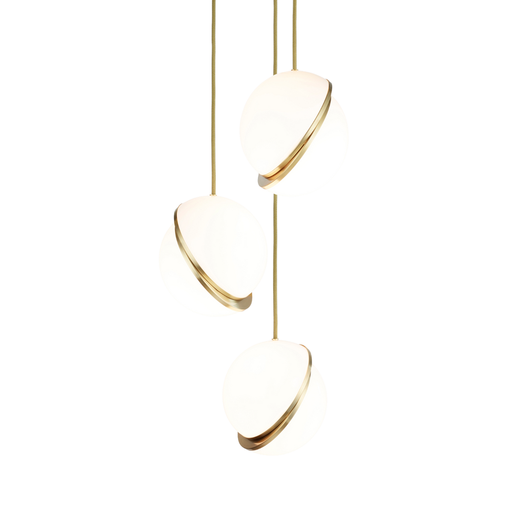 CRESCENT 3-Point Pendant Light with Opal Shade and Brass Accents — Lee Broom