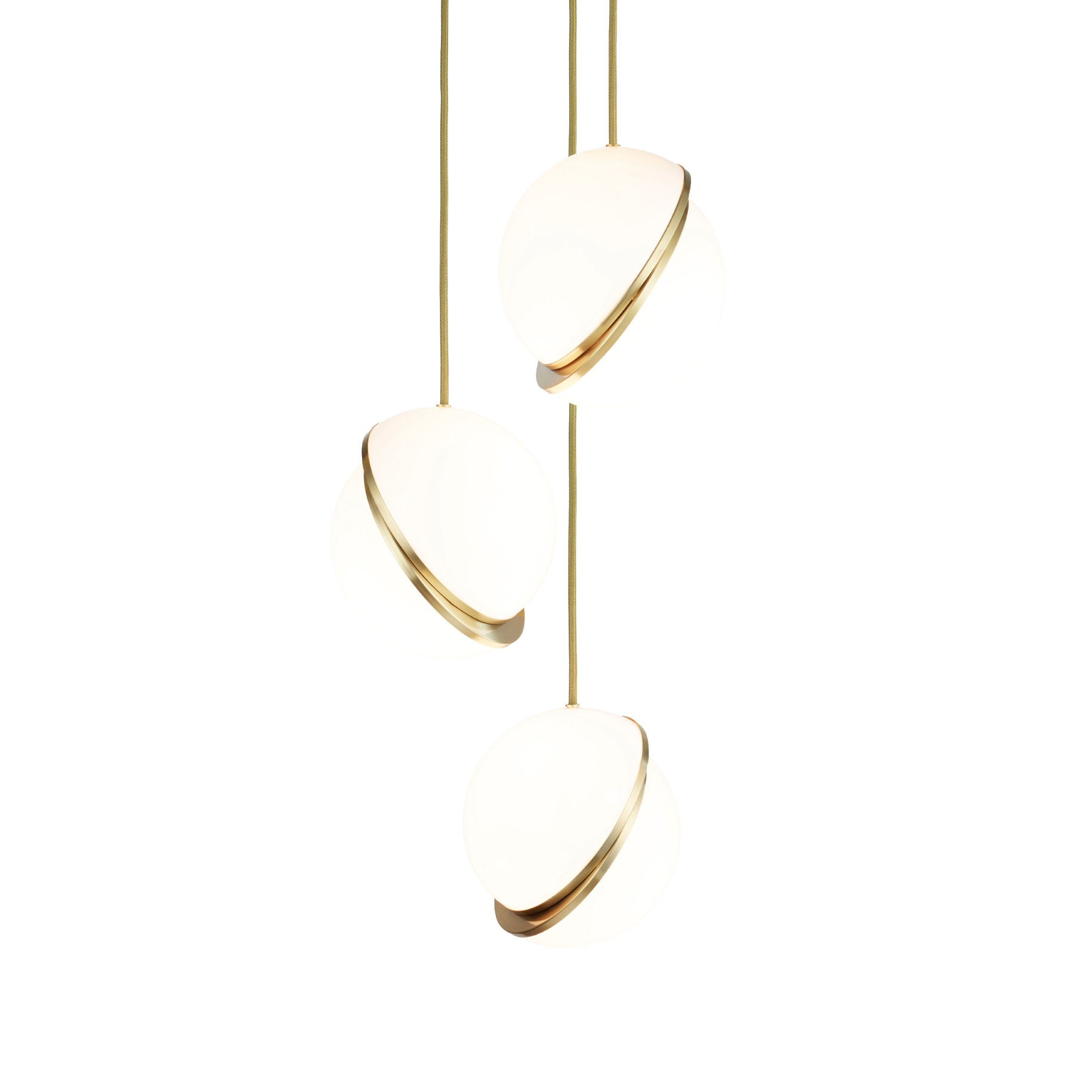 CRESCENT 3-Point Pendant Light with Opal Shade and Brass Accents — Lee Broom