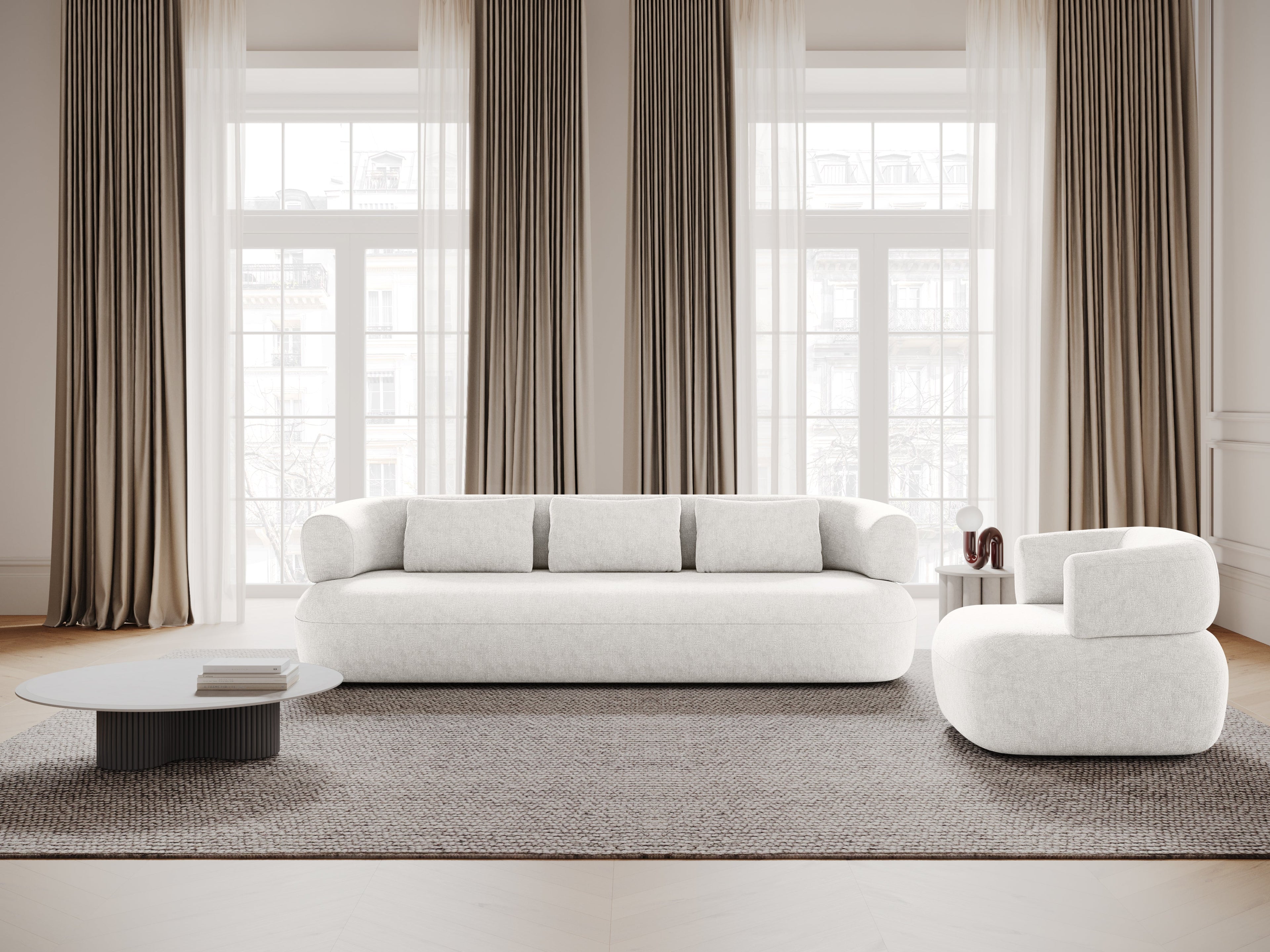 3.5-Seater Sofa ALDRIN Light Beige Chenille — Windsor & Co