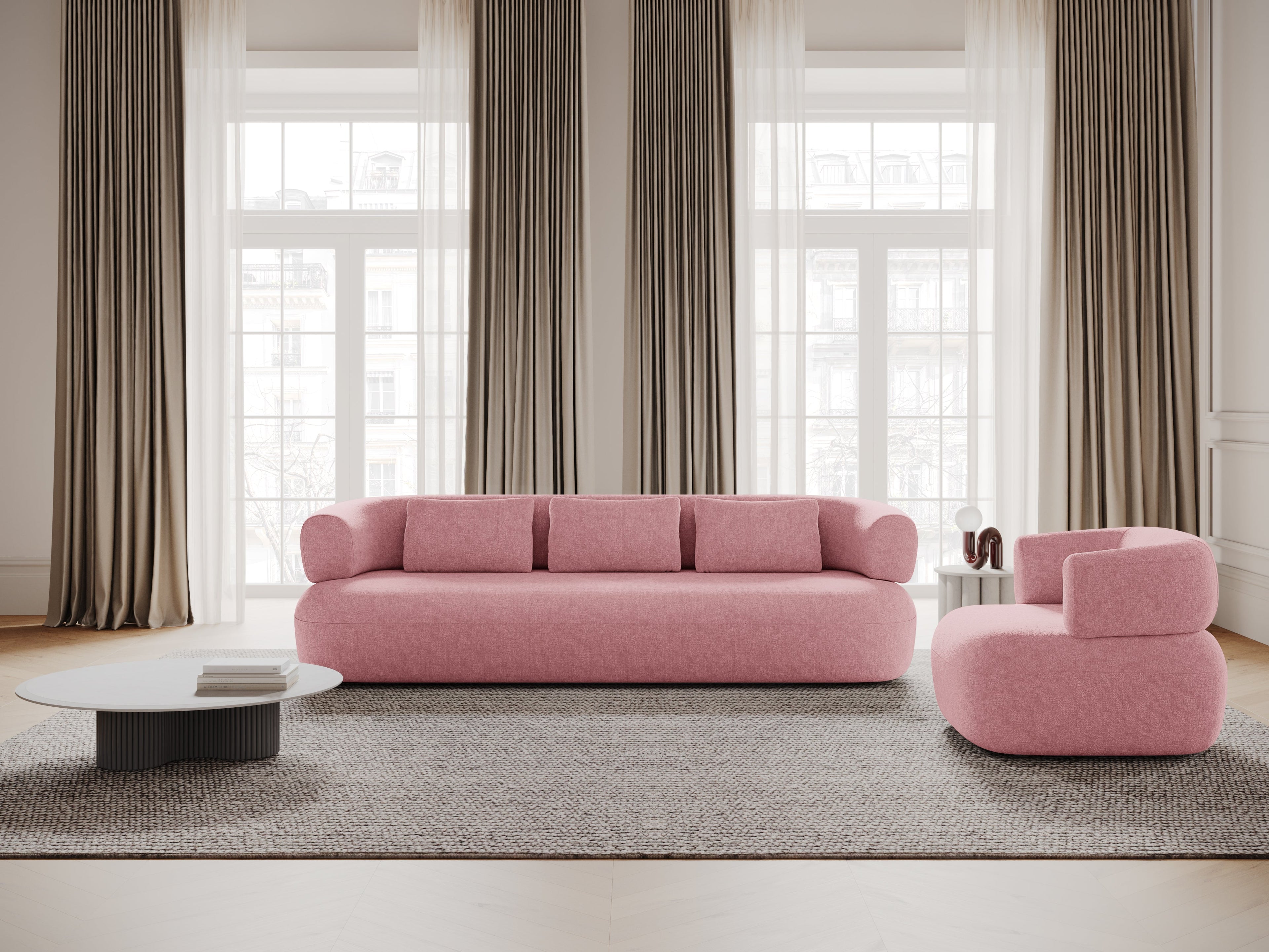 3.5-Seater Sofa ALDRIN Pink Chenille — Windsor & Co