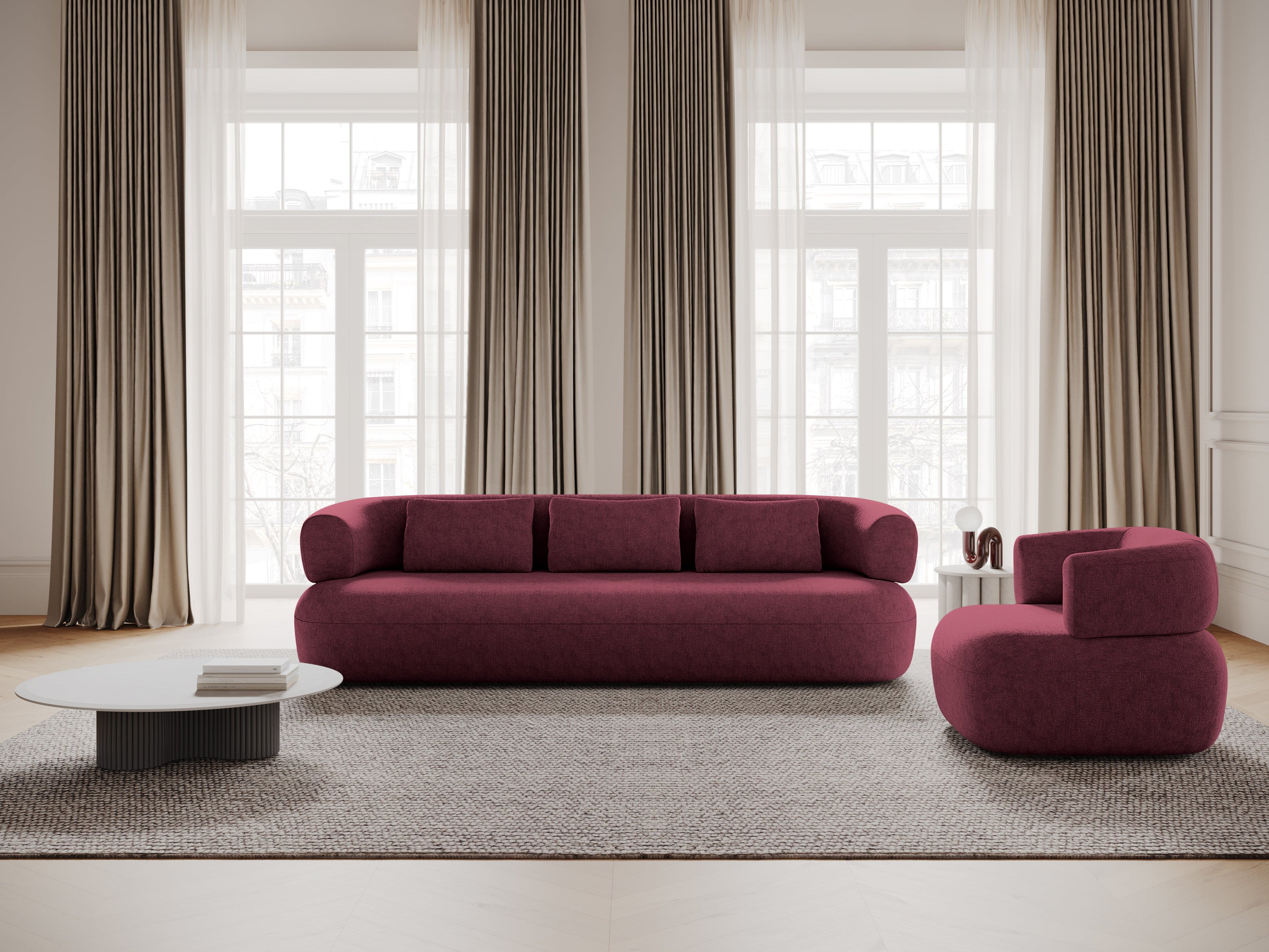 3.5-Seater Sofa ALDRIN in Crimson Chenille — Windsor & Co