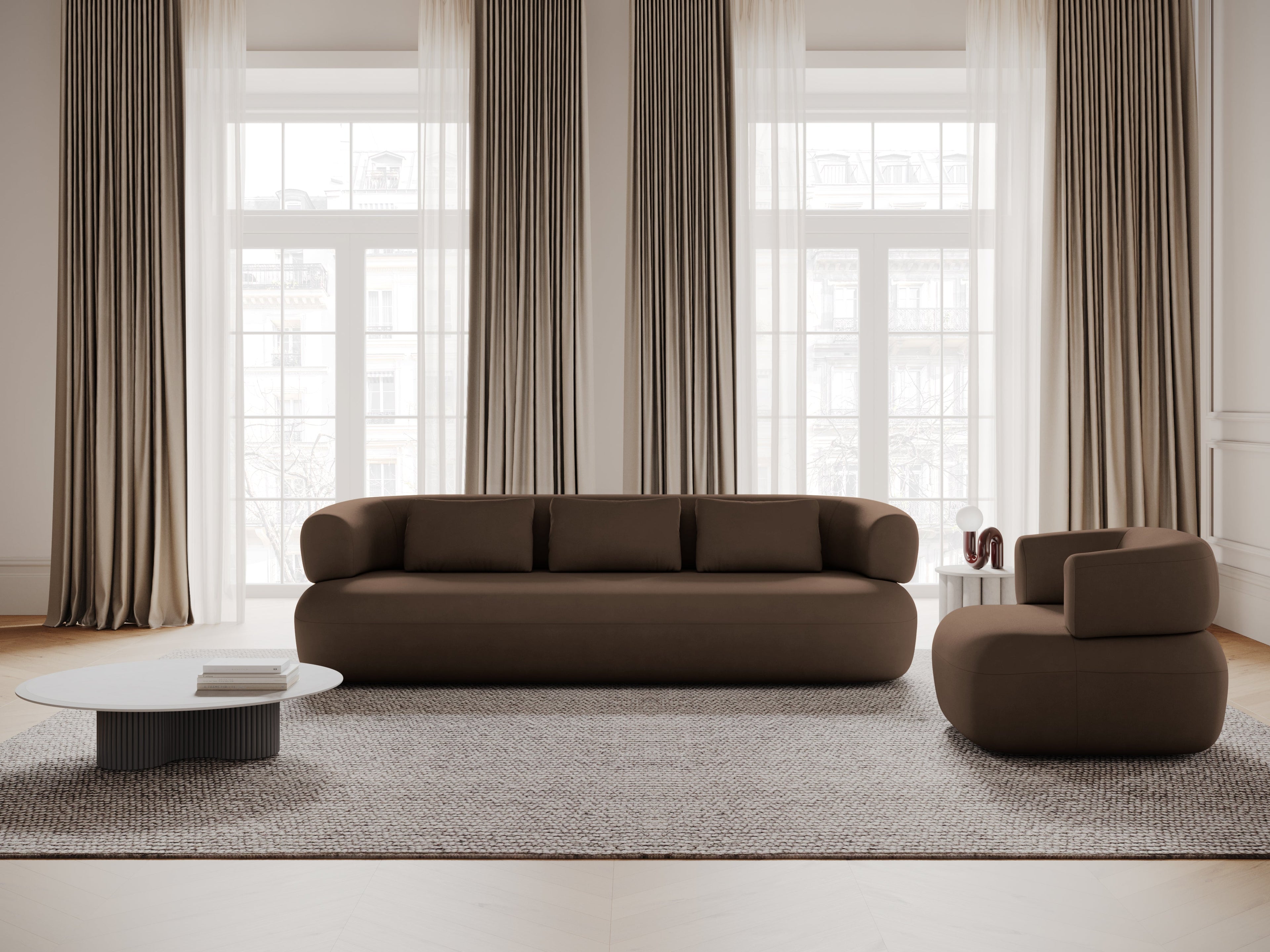Velvet pouf ALDRIN beige — Windsor & Co