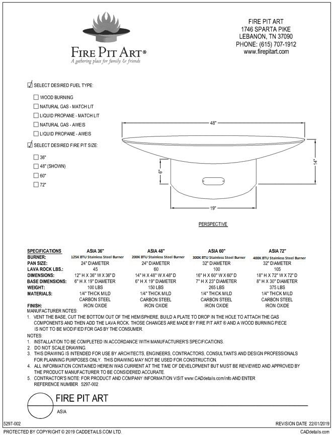 Fire Pit Art Asia 72" Fire Pit – view 15