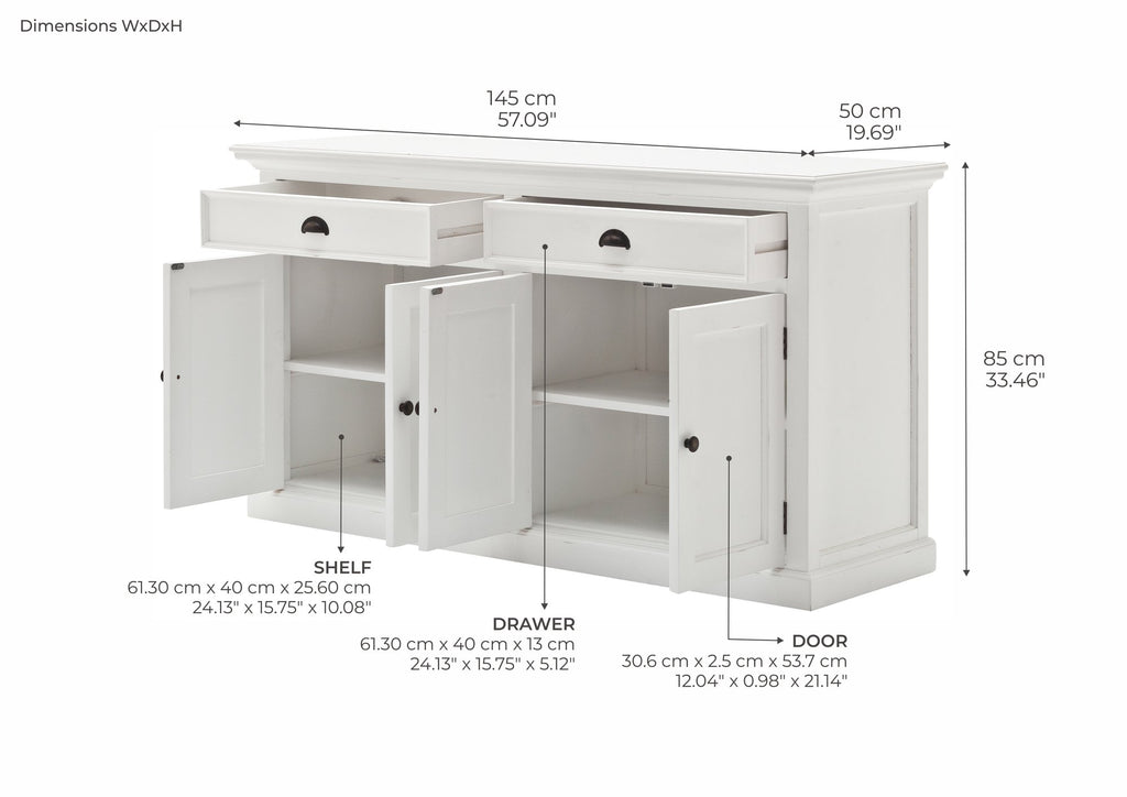 NovaSolo Halifax Classic Buffet, Classic White – dimensions
