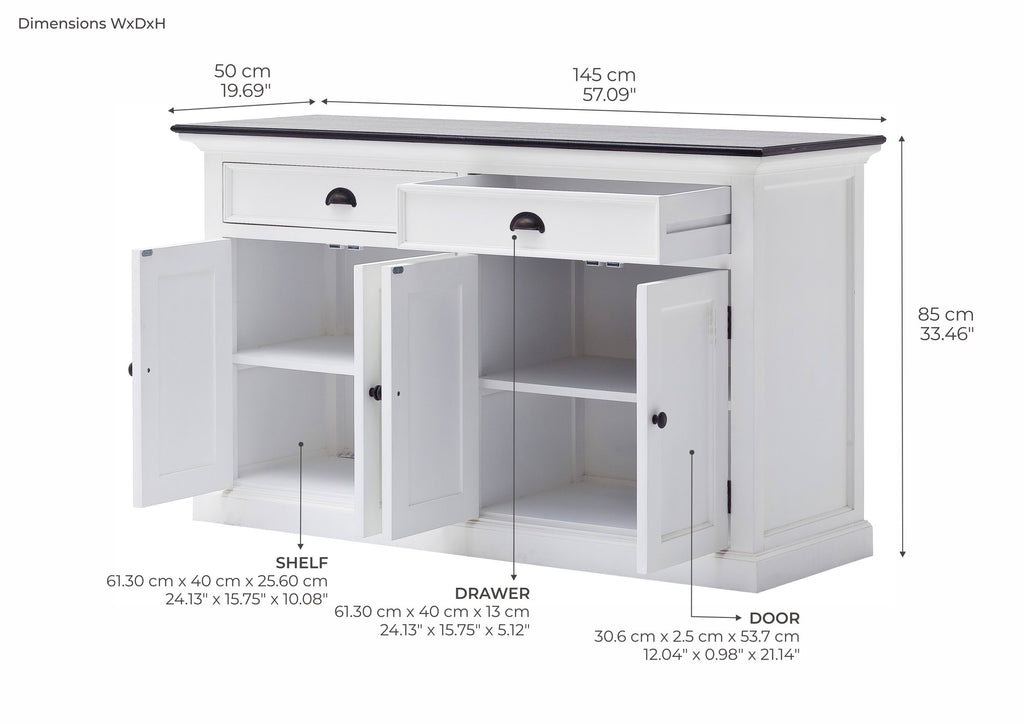 NovaSolo Halifax Contrast Classic Buffet, Classic White & Black – dimensions