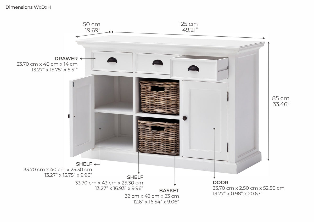 NovaSolo Halifax Buffet with 2 Baskets, Classic White – dimensions