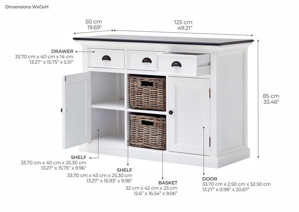 NovaSolo Halifax Contrast Buffet with 2 Baskets, Classic White & Black – dimensions