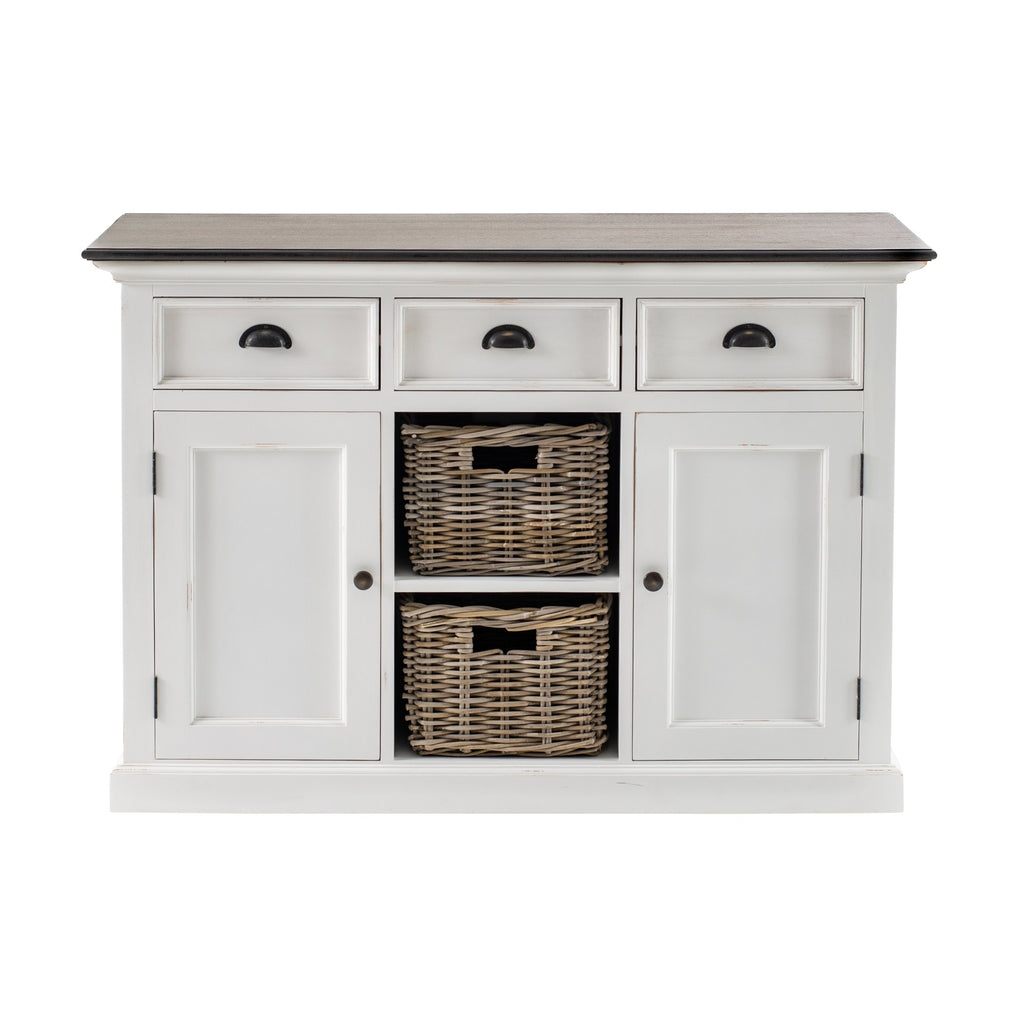 NovaSolo Halifax Accent Buffet with 2 Baskets, White Distress & Deep Brown
