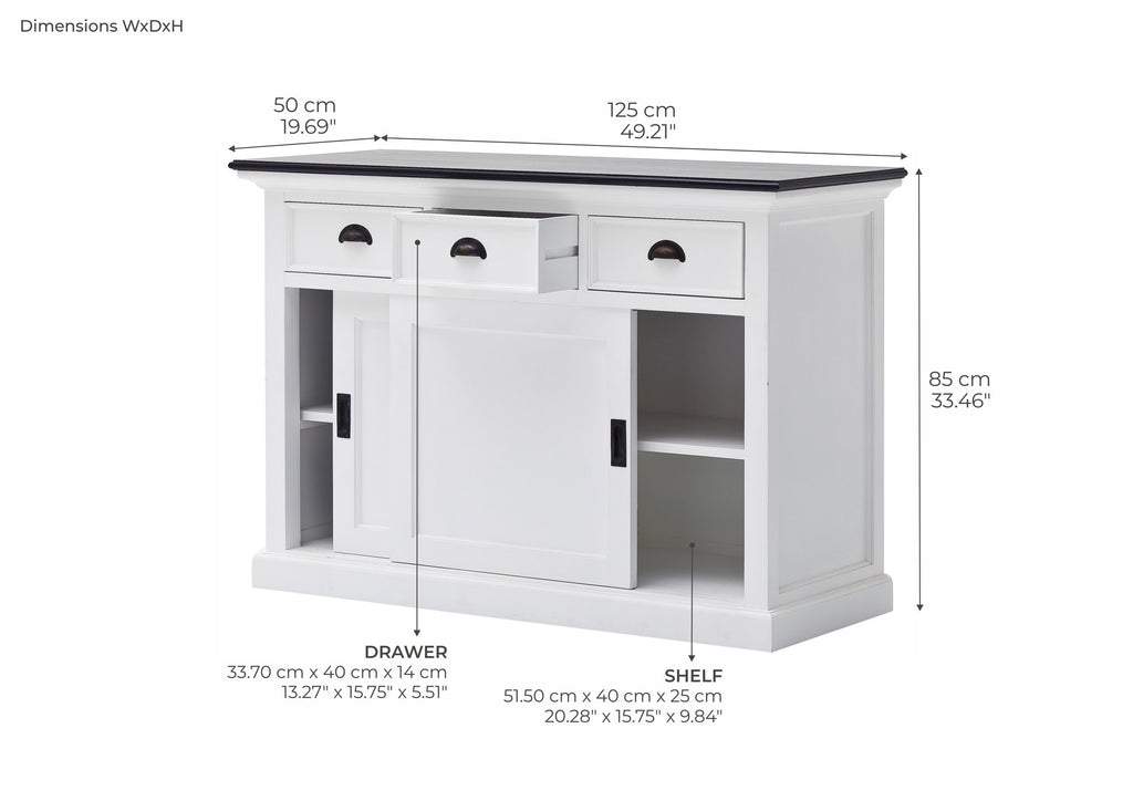NovaSolo Halifax Contrast Buffet with Sliding Doors, Classic White & Black – dimensions