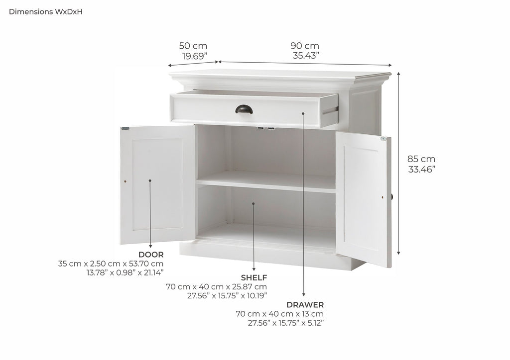 NovaSolo Halifax Small Buffet, Classic White – dimensions