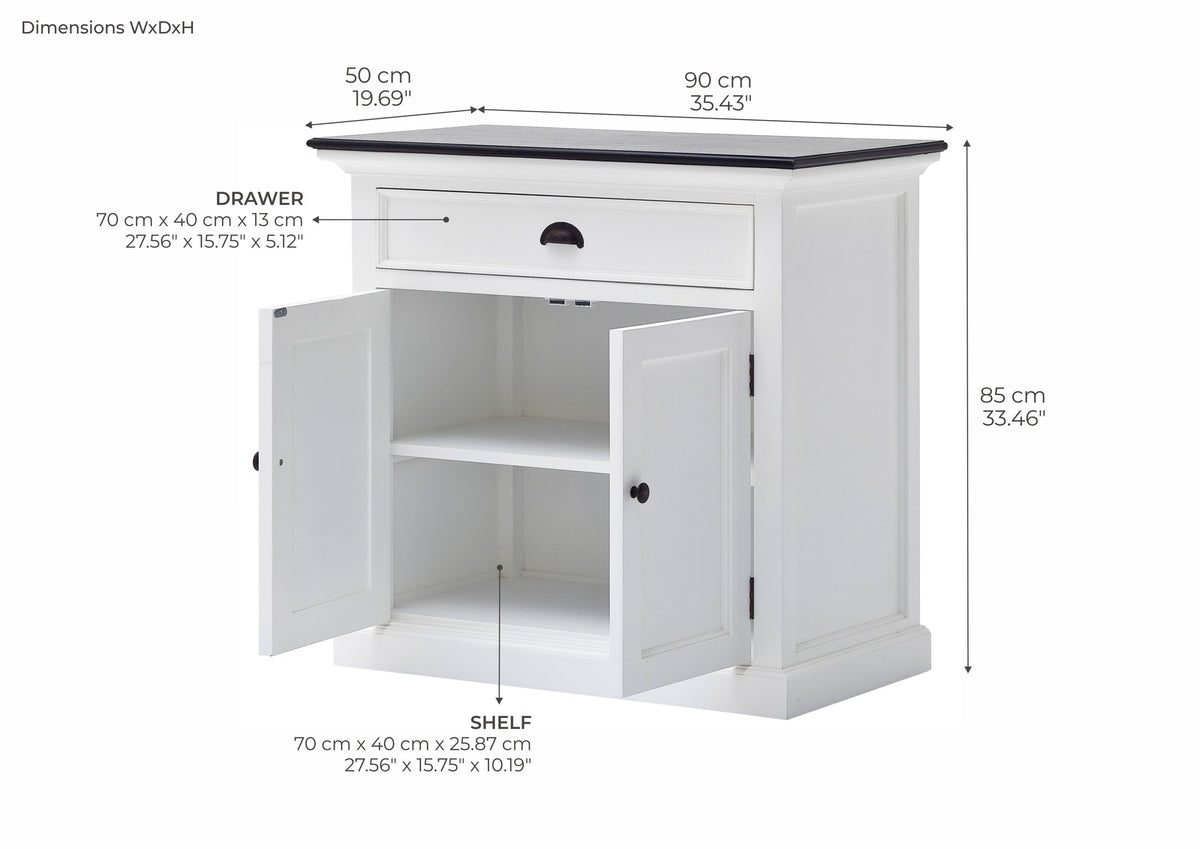 NovaSolo Halifax Contrast Small Buffet, Classic White & Black – dimensions