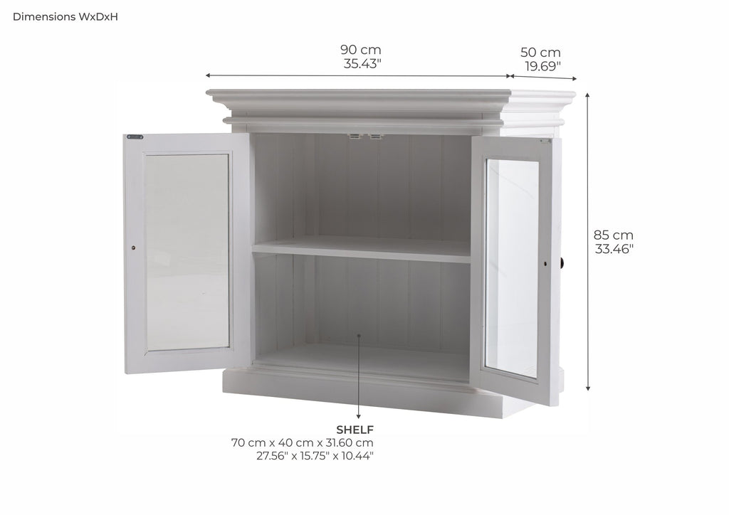 NovaSolo Halifax Display Buffet with 2 Glass Doors, Classic White – dimensions