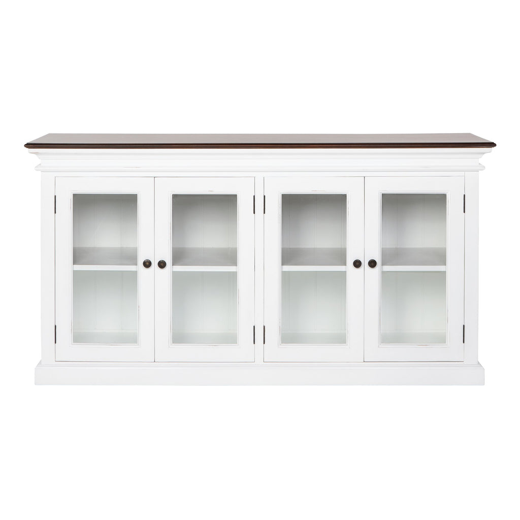 NovaSolo Halifax Accent Display Buffet with 4 Glass Doors, White Distress & Deep Brown