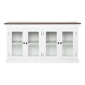 NovaSolo Halifax Accent Display Buffet with 4 Glass Doors, White Distress & Deep Brown
