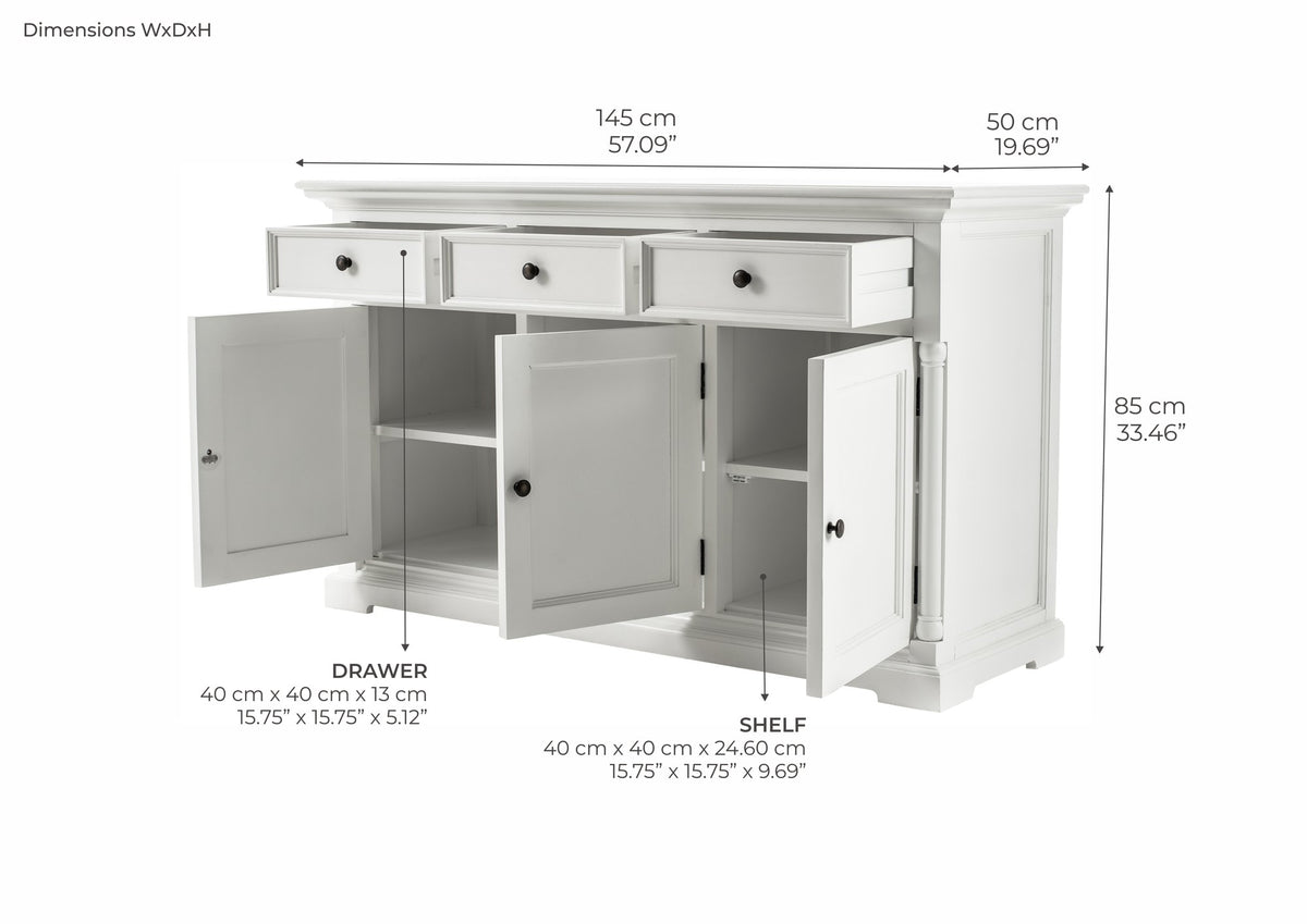 NovaSolo Provence Classic Sideboard with 3 doors Buffet, Classic White – dimensions