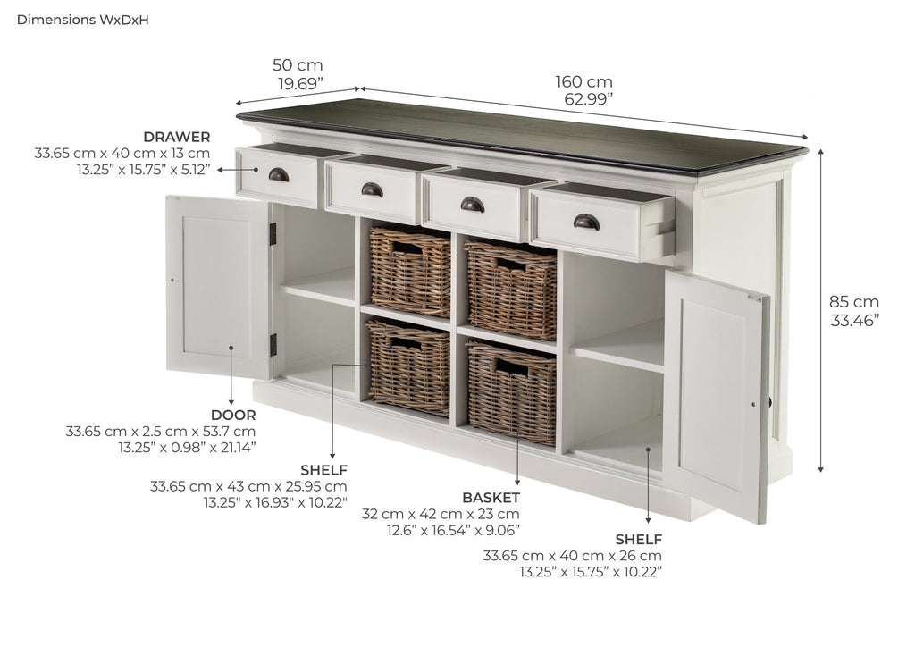 NovaSolo Halifax Contrast Buffet, Classic White & Black – dimensions