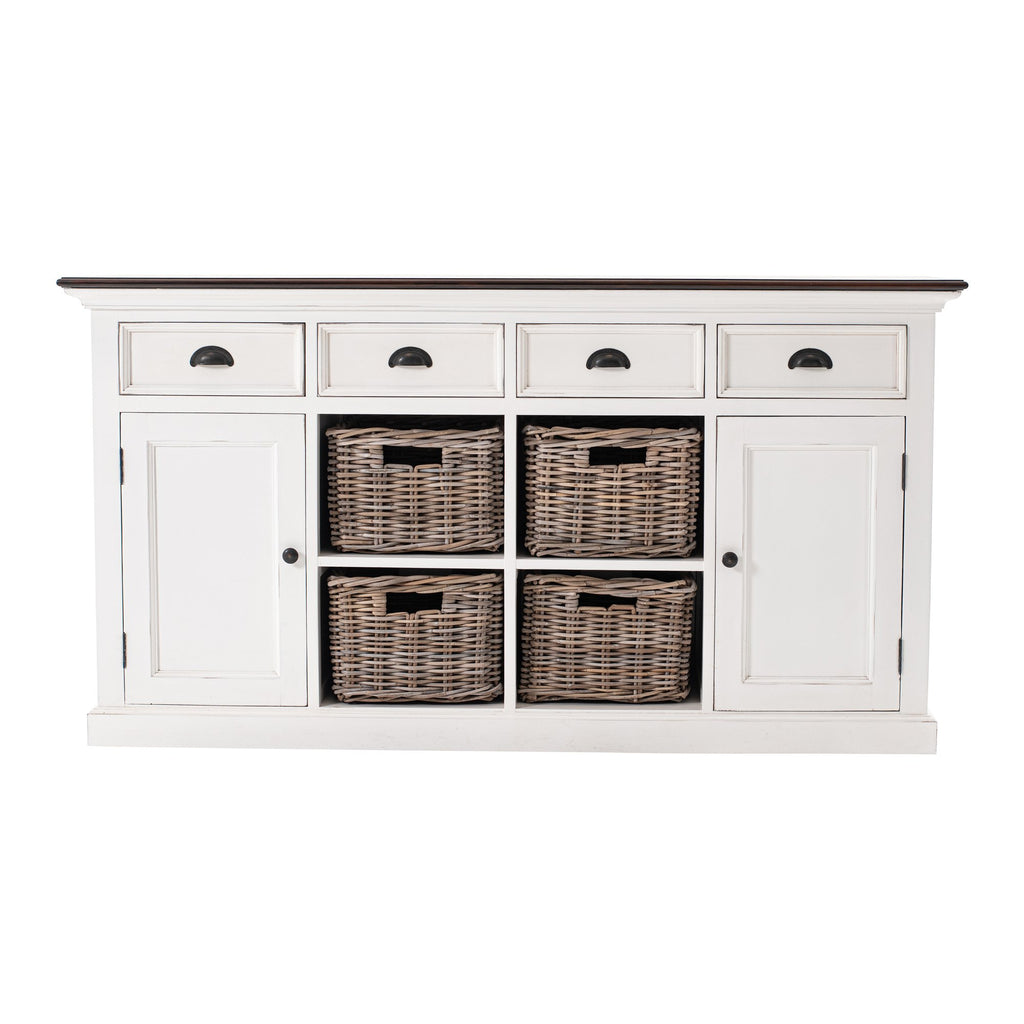 NovaSolo Halifax Accent Buffet with 4 Baskets, White Distress & Deep Brown
