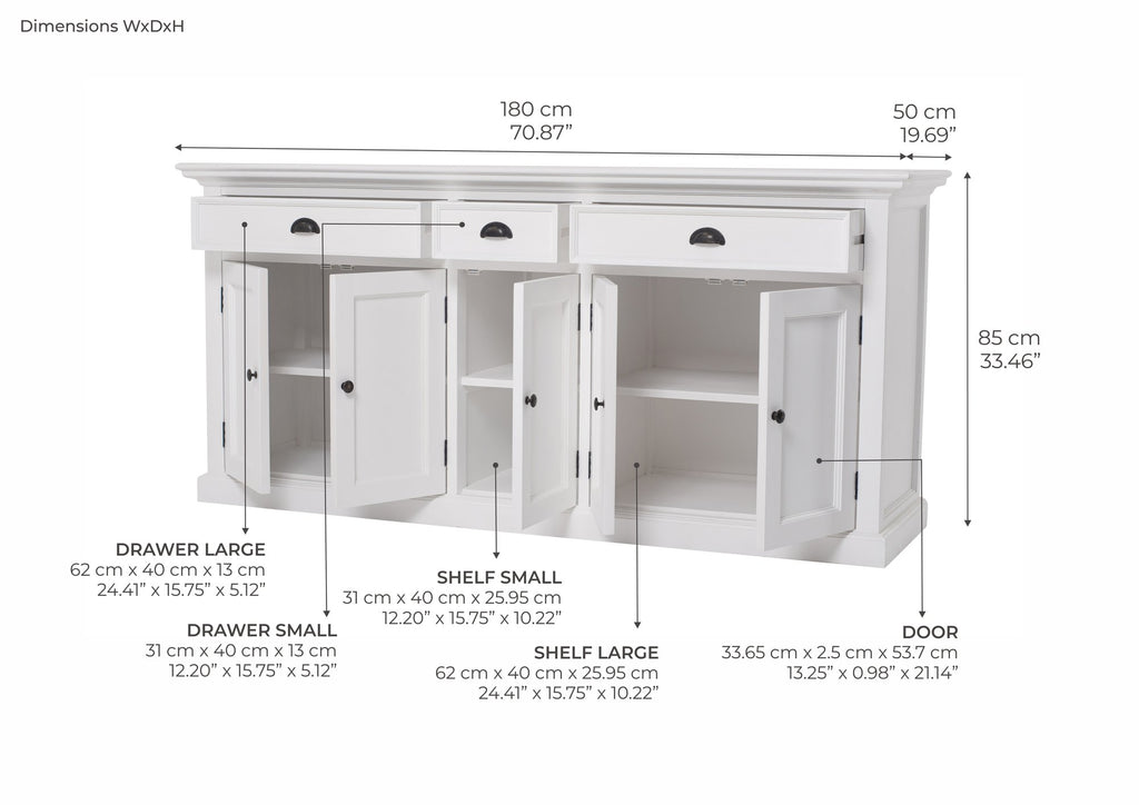 NovaSolo Halifax Buffet, Classic White – dimensions