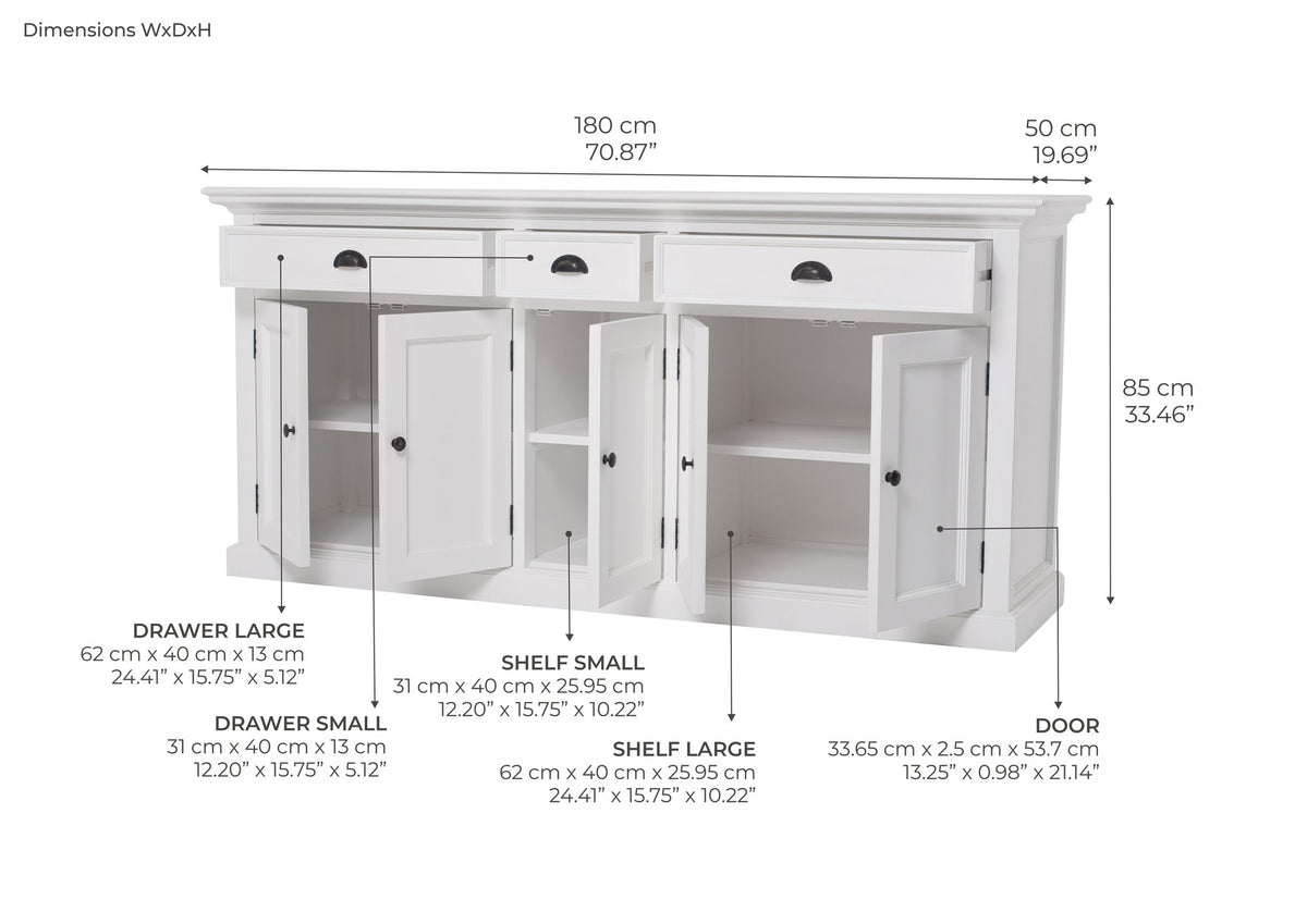 NovaSolo Halifax Buffet, Classic White – dimensions