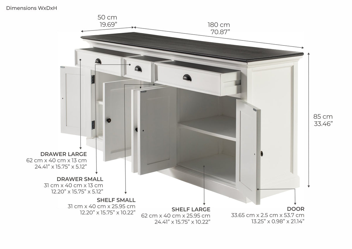 NovaSolo Halifax Contrast Buffet, Classic White & Black – dimensions