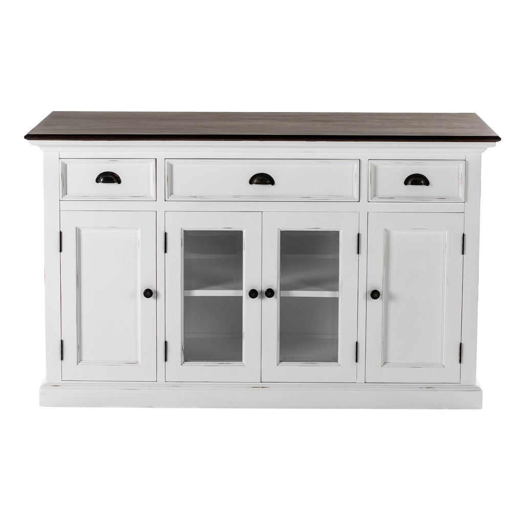 NovaSolo Halifax Accent Buffet with 4 Doors 3 Drawers, White Distress & Deep Brown