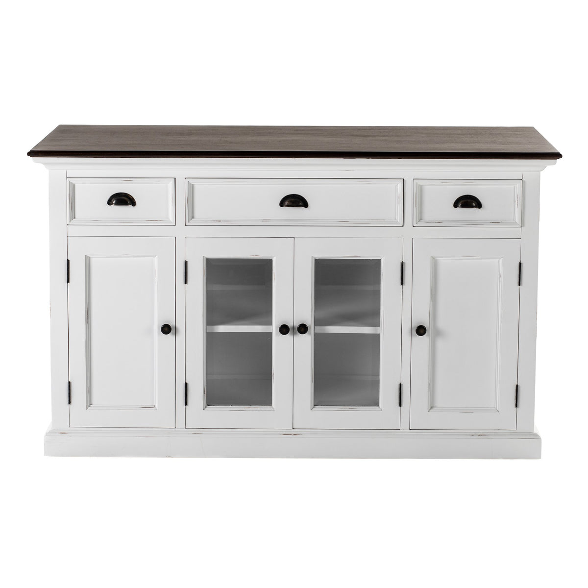 NovaSolo Halifax Accent Buffet with 4 Doors 3 Drawers, White Distress & Deep Brown