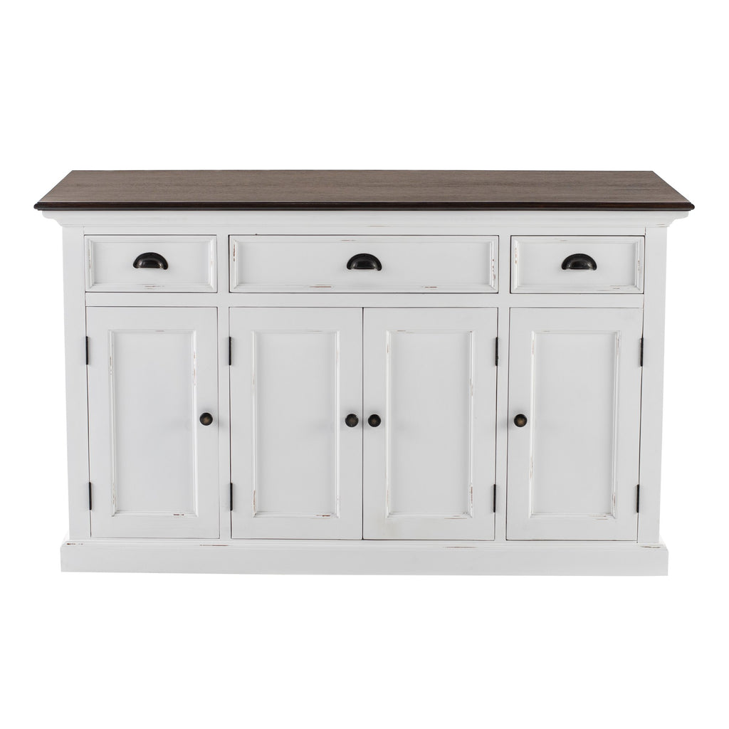 NovaSolo Halifax Accent Buffet with 4 Doors 3 Drawers, White Distress & Deep Brown