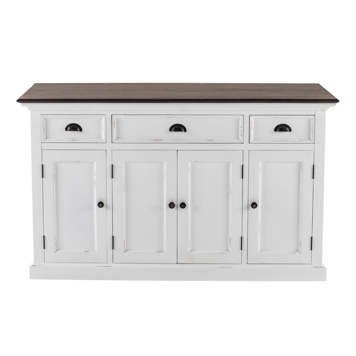 NovaSolo Halifax Accent Buffet with 4 Doors 3 Drawers, White Distress & Deep Brown
