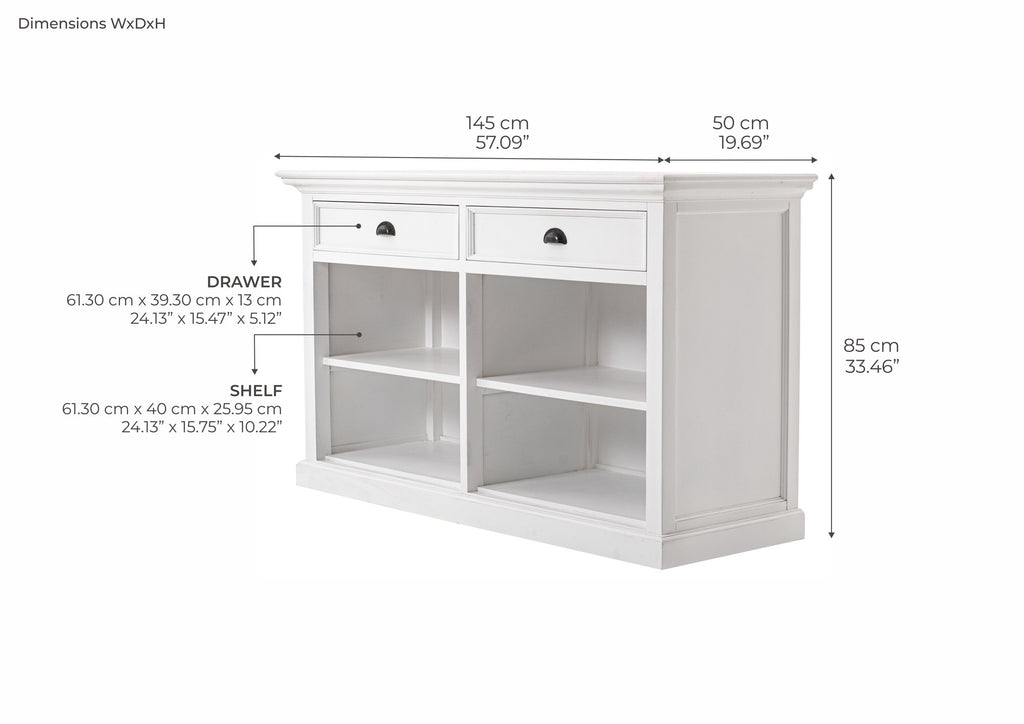 NovaSolo Halifax Buffet with 2 Drawers, Classic White – dimensions