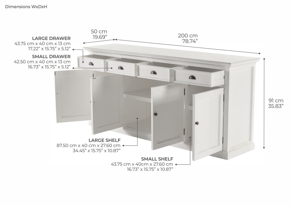NovaSolo Halifax Buffet, Classic White – dimensions