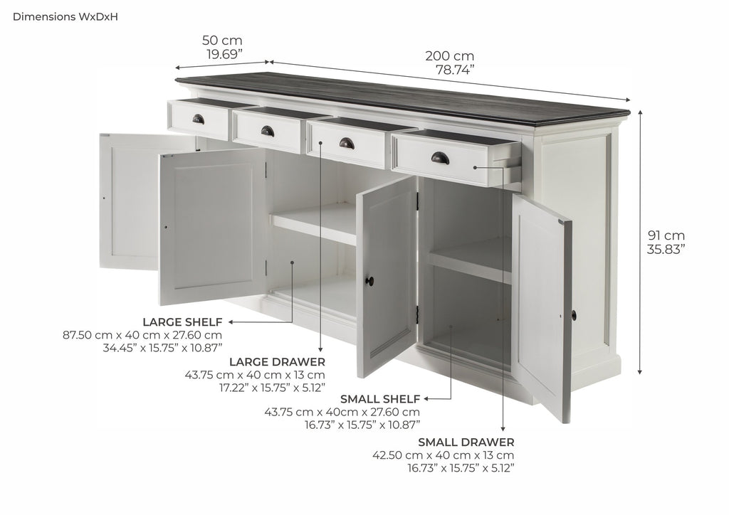 NovaSolo Halifax Contrast Buffet, Classic White & Black – dimensions