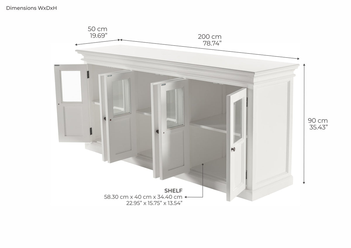 NovaSolo Halifax Buffet with 6 Glass Doors, Classic White – dimensions
