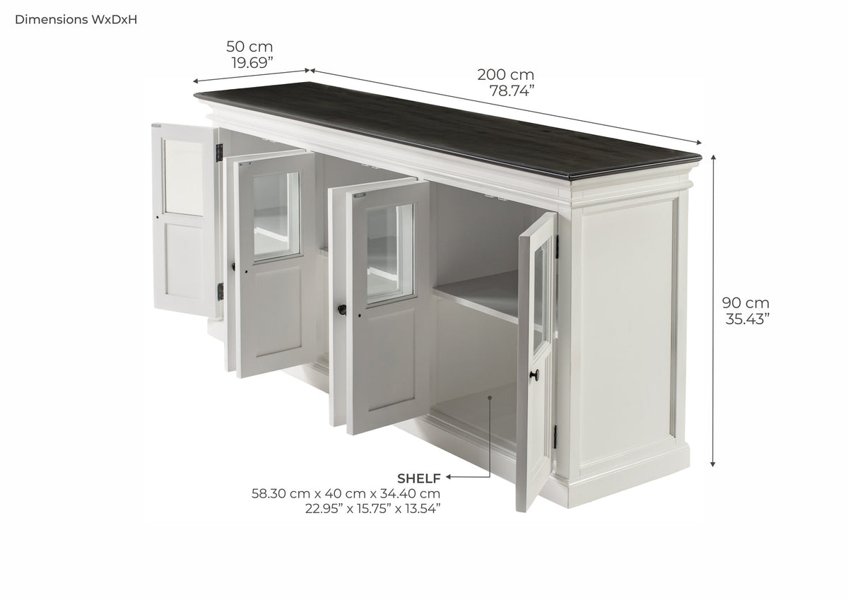 NovaSolo Halifax Contrast Buffet with 6 Glass Doors, Classic White & Black – dimensions