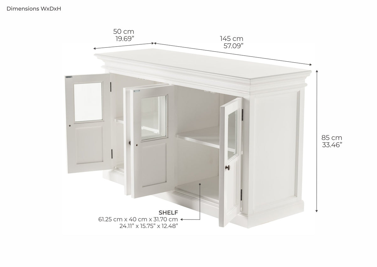 NovaSolo Halifax Buffet with 4 Glass Doors, Classic White – dimensions