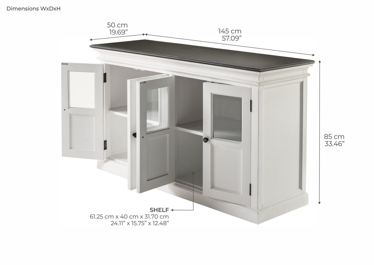 NovaSolo Halifax Contrast Buffet with 4 Glass Doors, Classic White & Black – dimensions