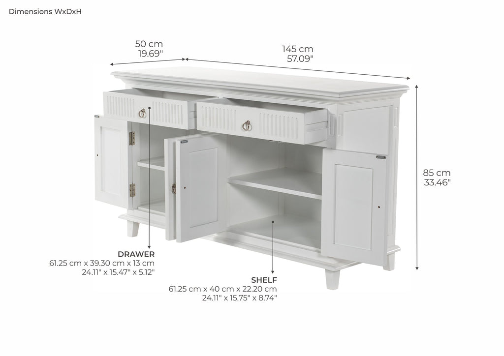 NovaSolo Skansen Buffet with 4 Doors, Classic White – dimensions