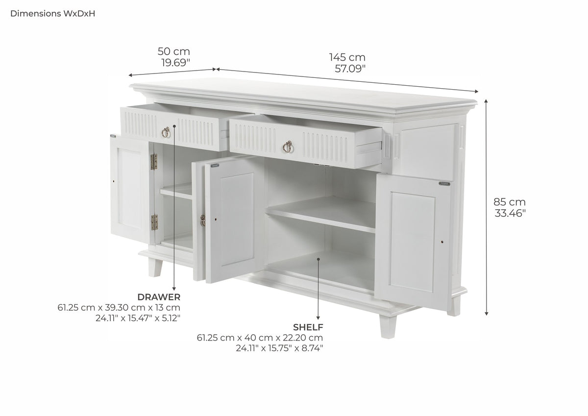 NovaSolo Skansen Buffet with 4 Doors, Classic White – dimensions
