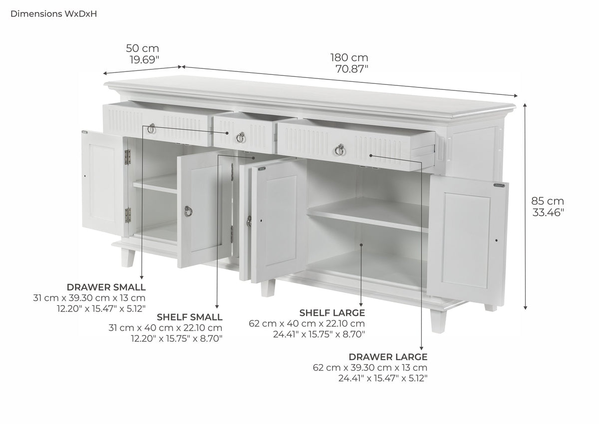 NovaSolo Skansen Buffet with 5 Doors, Classic White – dimensions