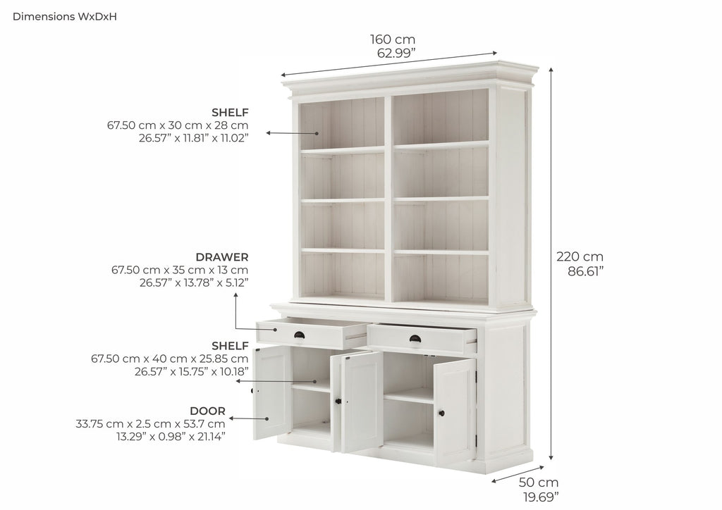 NovaSolo Halifax Hutch Bookcase Unit, Classic White – dimensions