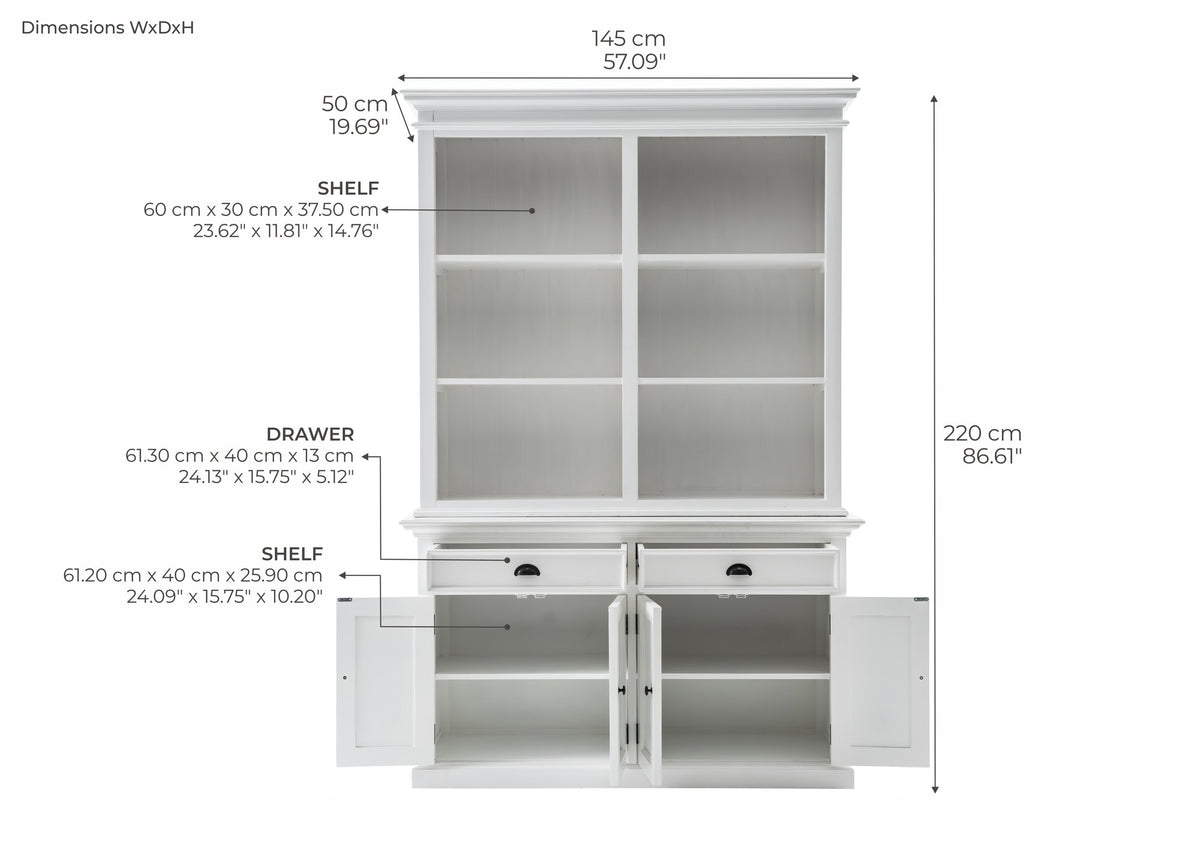 NovaSolo Halifax Buffet Hutch Unit with 6 Shelves, Classic White – dimensions