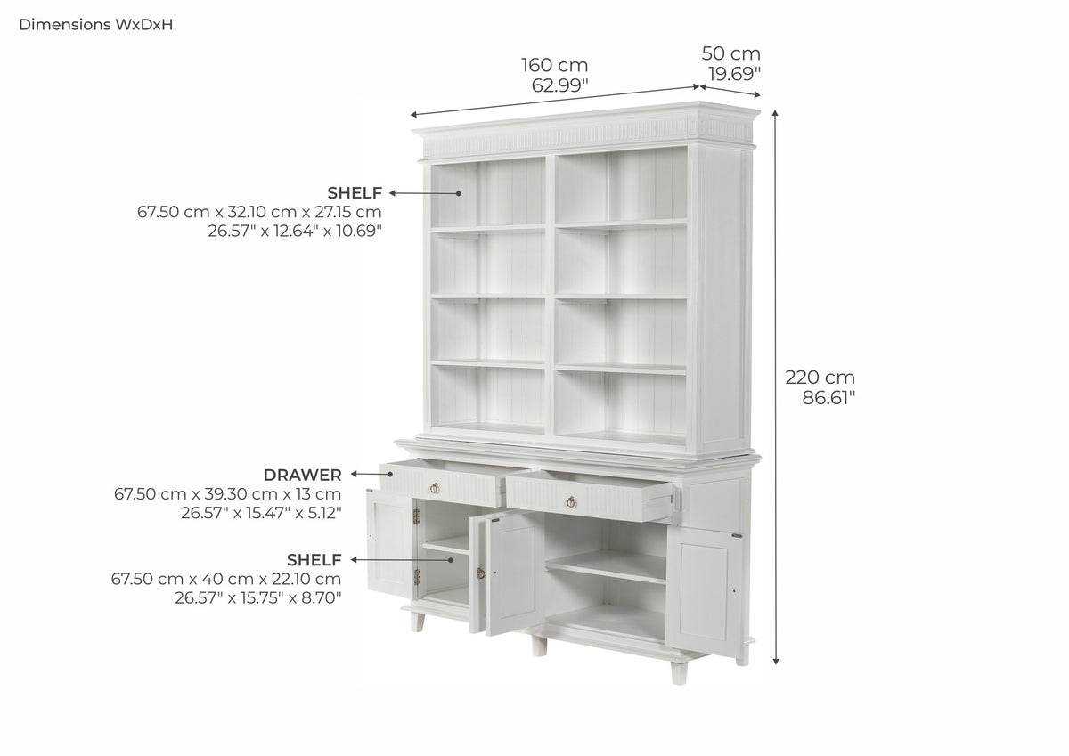 NovaSolo Skansen Hutch Bookcase Unit, Classic White – dimensions