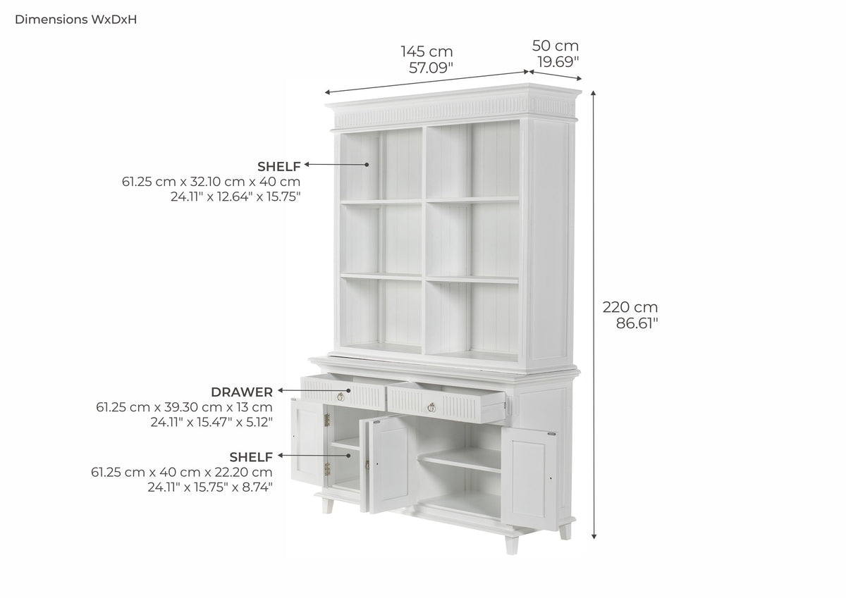 NovaSolo Skansen Hutch Unit with 6 Shelves, Classic White – dimensions