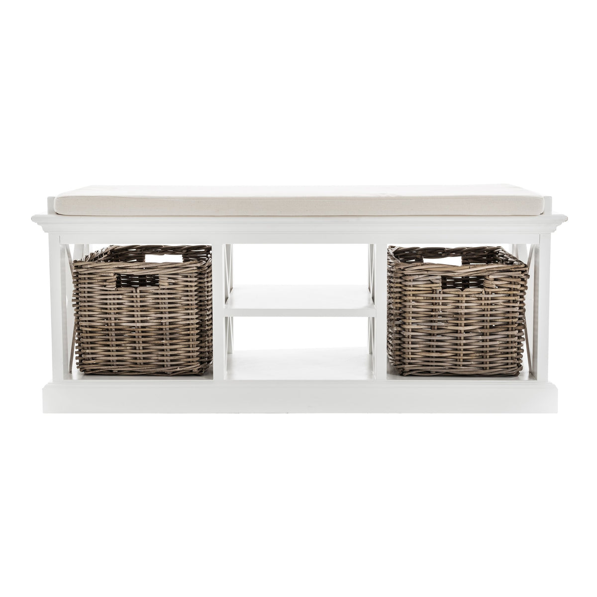 NovaSolo Halifax Bench & Basket Set, Classic White